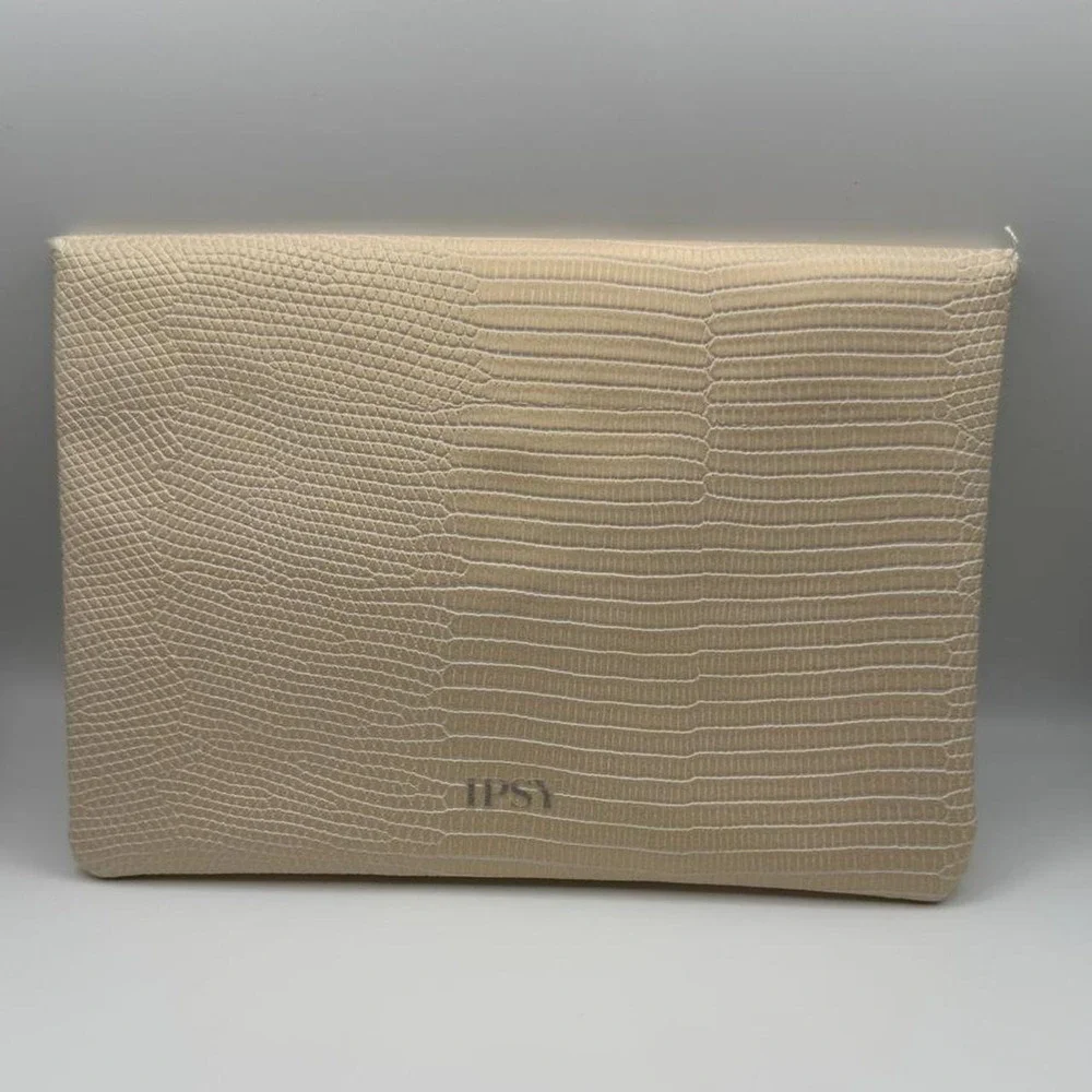 IPSY Faux Snakeskin Envelope Clutch Cream Beige Makeup Bag Y2K Neutral